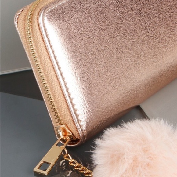Elle Metallic Rose Gold Zipper Wallet w/ Pom Pom - Picture 6 of 6